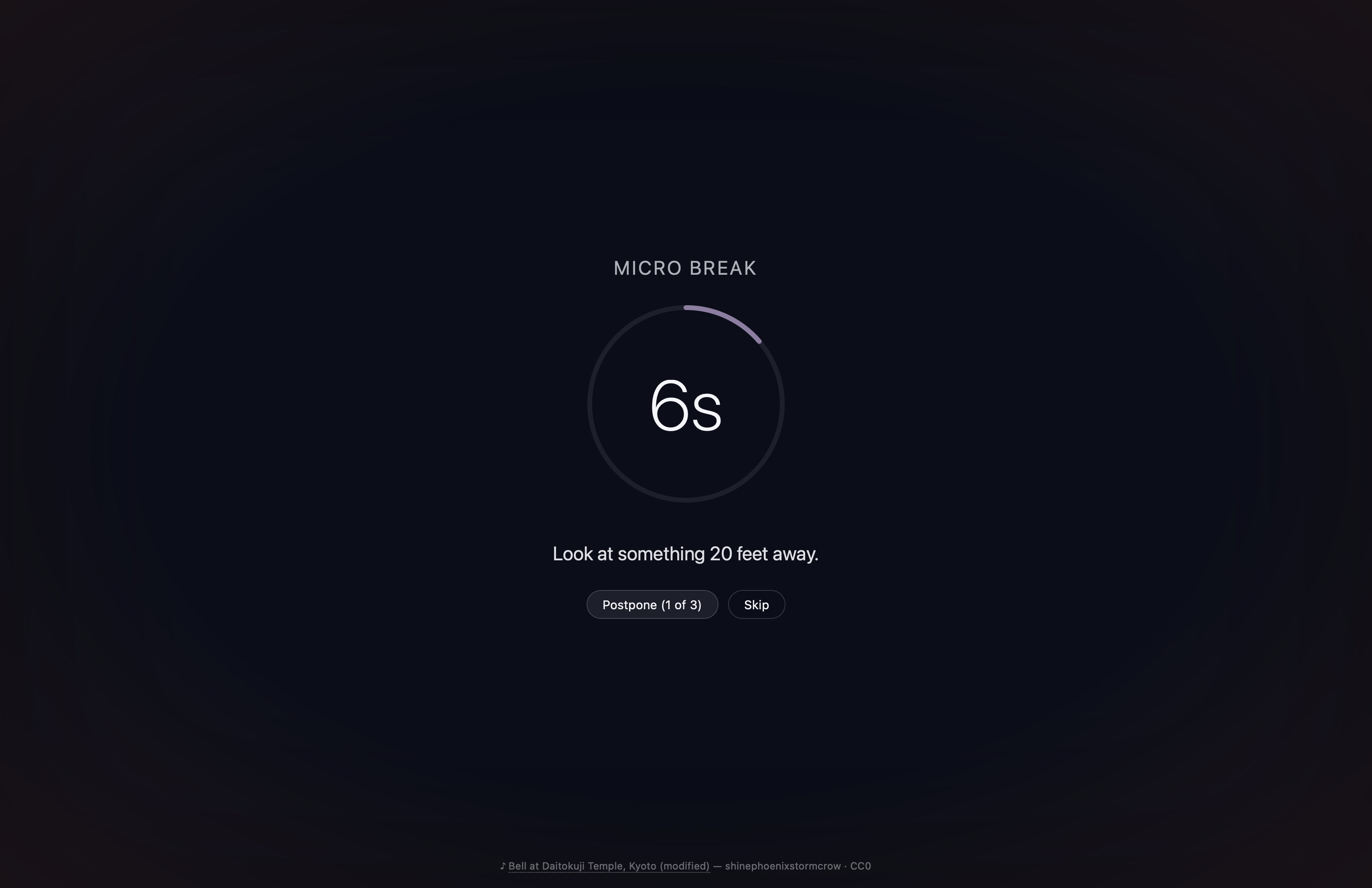 Midnight theme: very dark navy-blue background with off-white text and a teal countdown ring